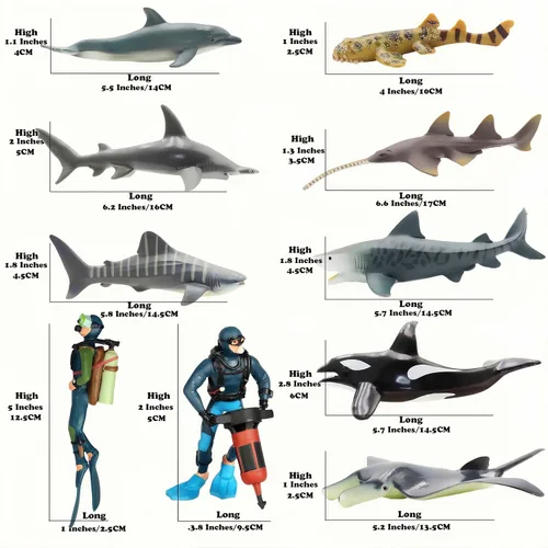 Vista 9 de Gemini&Genius 10 juguetes de tiburón, 5-6 pulgadas, animales marinos del océano, juguetes para tina, juego de figuras realistas de tiburón