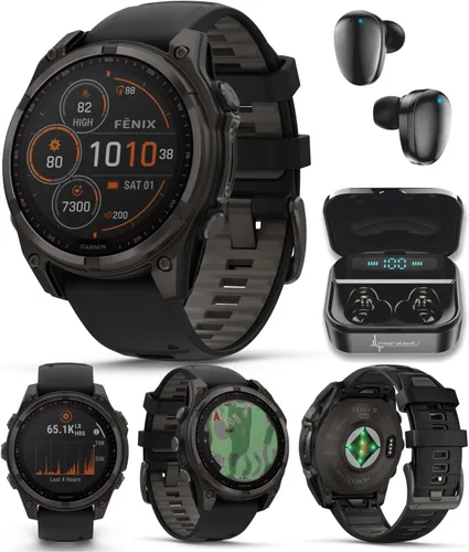 Vista 9 de Garmin Fenix 0.315 – 1.693 in Zafiro, AMOLED Multisport GPS Smartwatch, gris carbón DLC titanio con silicona negro/gris guijarro, linterna LED fenix