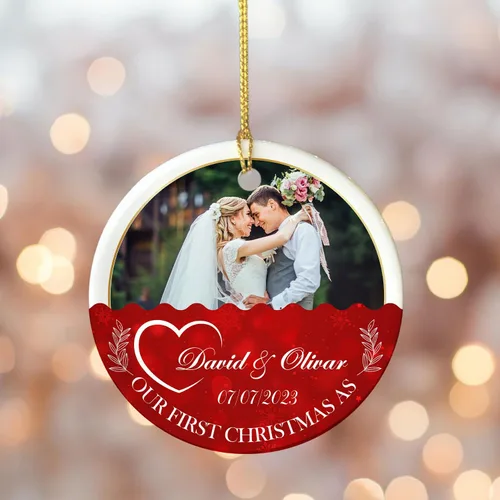 Vista 6 de Adorno personalizado de aniversario de boda, foto personalizada con nombre y fecha, adorno de aniversario de boda Navidad 2023, regalos de Navidad
