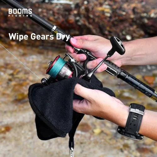 Vista 4 de Booms Fishing B0T Toalla de pesca de microfibra con clip, paquete de 3, color negro