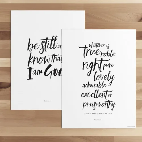 Vista 9 de Scripture - Arte de pared – Pinceles de caligrafía con versículos bíblicos, juego de 4 – Decoración cristiana para el hogar para sala de estar