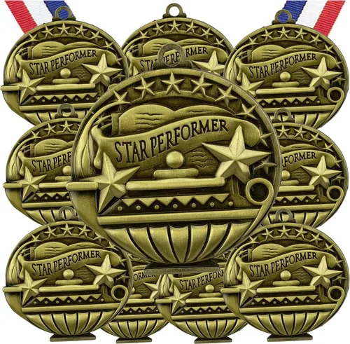 Vista 22 de Express Medals Pack of 10 (or More) Engraved Scholastic Academic Award Medals with RWB Neck Ribbons
