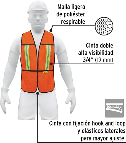 Vista 2 de Chaleco de seguridad con tiras reflectantes, naranja