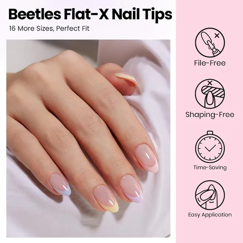 Vista 6 de Beetles - Kit de uñas de gel FlatX, almendra corta, 320 puntas de uñas de 16 tamaños, con pegamento sólido de uñas de 0.5 onzas, removedor