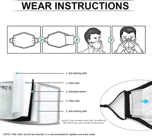 Vista 2 de Paquete de 6 unidades tela de algodón unisex con correas ajustables para las orejas filtros de reemplazo