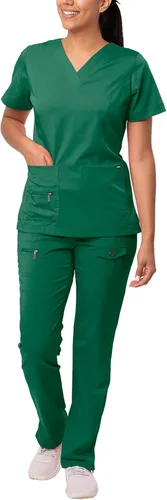Vista 22 de Adar Pro Breakthrough Plus - Conjunto de uniforme médico para mujer, parte superior con cuello en V mejorado y pantalones con múltiples bolsillos