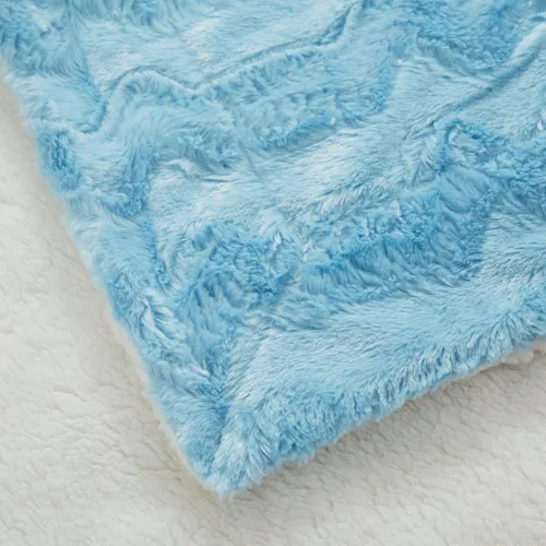 Vista 3 de Tache Light Sky Blue Throw Super Soft Warm Faux Fur with Ivory Sherpa Back Blanket - 63x87