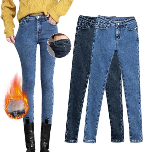 Vista 2 de Thermal Fleece Denim Jeggings Winter Lined Jeans Slim Fit Warm Skinny High Waist Denim Jean Stretchy Jean Leggings