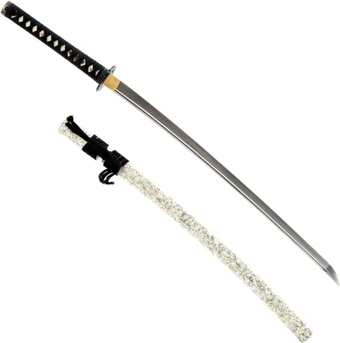 Vista 19 de HMS Samurai Katana Sword, Practical, Hand Forged, 1045 Carbon Steel, Heat Tempered/Clay Tempered, Full Tang, Sharp, Scabbard Blanco-dragón-951A