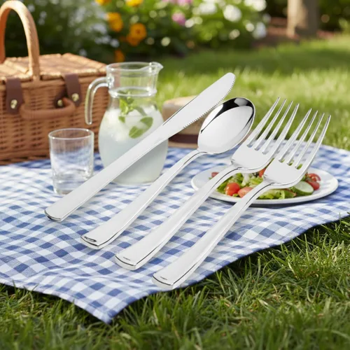 Vista 5 de Perfect Settings - Juego de 300 utensilios de plástico plateado, cubiertos desechables elegantes y resistentes Tenedores de cubiertos con acabado