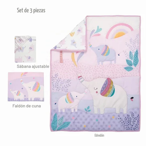Vista 9 de Bedtime Originals Elephant Dreams - Juego de ropa de cama para cuna de bebé (3 piezas), color rosa