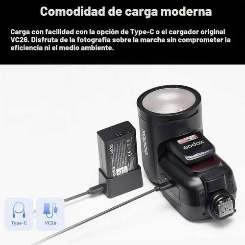 Vista 5 de Godox V1Pro-C TTL Flash para cámaras Canon, 1/8000 HSS 500 flash de potencia completa, tiempo de reciclaje de 1.3s, 2.4G inalámbrico con flash