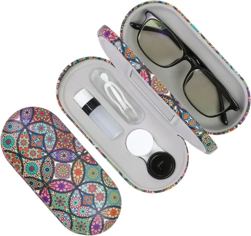Vista 12 de Estuche 2 en 1 para Lentes de Contacto y Anteojos para Mujeres, Hombres y Niños, Estuche Duro Portátil de Doble Cara para Anteojos de Viaje