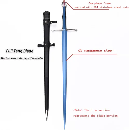 Vista 3 de Handmade Cast Sharp Blade Medieval Sword, Full Tang, with Leather Protective Cover,Real Metal Sword for Collection Gift
