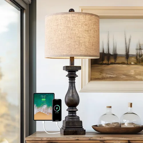 Vista 16 de BOBOMOMO Juego de 2 lámparas de mesa estilo granja de 27 pulgadas con USB A+C para dormitorio, sala de estar, lámparas vintage rústicas