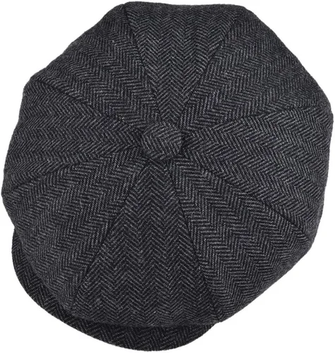 Vista 5 de BOTVELA Gorra plana Newsboy de mezcla de lana de 8 paneles para hombre Negro