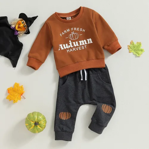 Vista 7 de YINGISFITM Traje de Halloween para bebé, ropa de otoño para niños, sudadera de Halloween, camisa de calabaza, pantalones casuales para niños