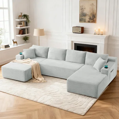 Vista 18 de Tmsan Sofá de 3 plazas sin hueso de 80.7 pulgadas para sala de estar con portavasos y asiento profundo de 26 pulgadas, bolsillos laterales, sofá