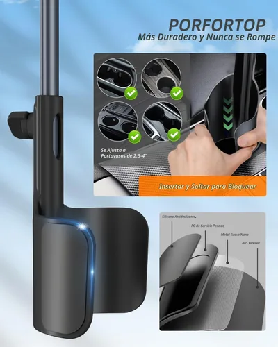 Vista 5 de 3 in 1 Tablet Holder for Car Bottle, 360°Rotatable & Aluminum Telescopic Arm Sturdy Rod Cup Holder Tablet Mount for iPad Pro