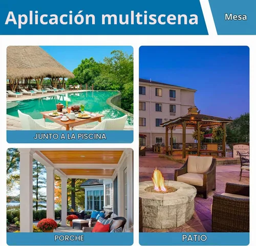 Vista 7 de Mesa de patio al aire libre con agujero para paraguas, mesa cuadrada de vidrio templado de 32 pulgadas, mesa de centro de conversación, marco