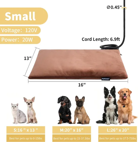 Vista 5 de Almohadilla térmica para mascotas para gatos y perros, interior y exterior, impermeable, con calefacción, cama para perros, cable resistente a