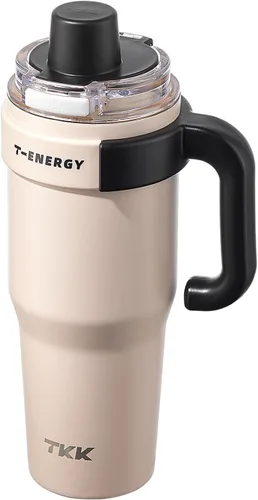 Vista 13 de TKK Vasos aislados de 40 onzas con asa y pajilla, taza de viaje de acero inoxidable con revestimiento de cerámica, taza de café helado de doble