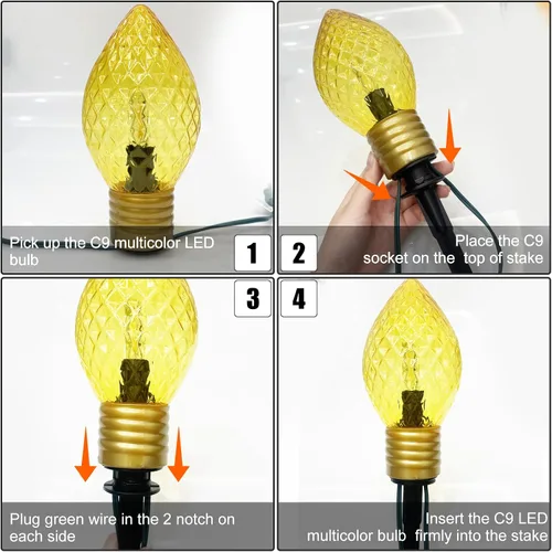 Vista 3 de Luces de camino de Navidad Jumbo C9 para exteriores, luces de Navidad jumbo de 7 pies con estacas de marcador de camino y 4 bombillas LED
