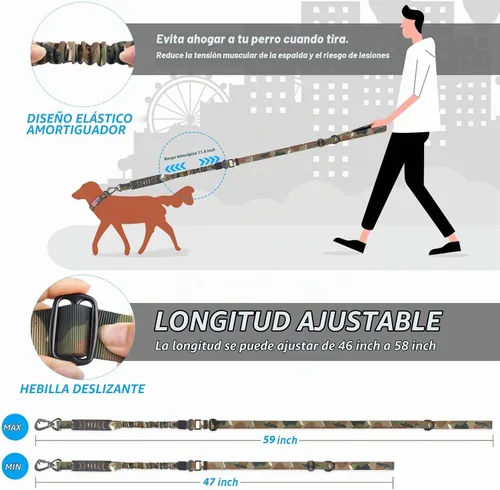 Vista 6 de Hotsky Bungee táctico que absorbe los golpes, correa fuerte para perro, CP
