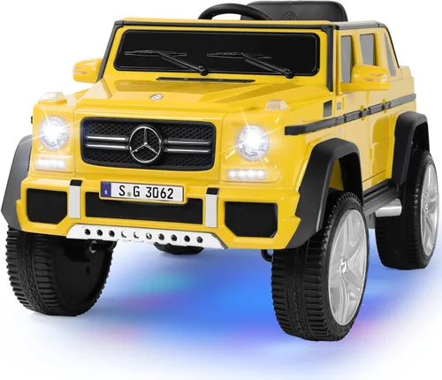 Vista 10 de JOYLDIAS - Auto Mercedes-Benz G650S con licencia para niños, camión de paseo para niños 12V7AH con luces LED subterráneas, control remoto, 3 Negro