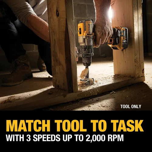 Vista 7 de DEWALT Taladro de martillo inalámbrico MAX XR de 20 V, sin escobillas, resistente de 1/2 pulgada, 3 velocidades, solo herramienta (DCD996B)