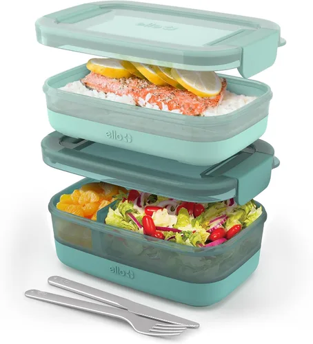 Vista 11 de Ello Juego de 2 contenedores de almacenamiento de alimentos de plástico para lonchera, tipo Bento, con tapas de plástico herméticas, a prueba