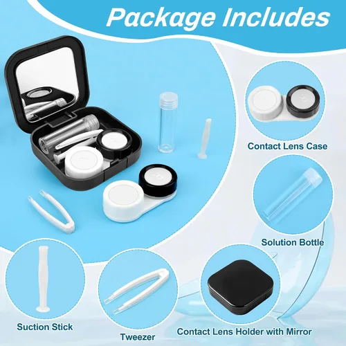 Vista 3 de Adecco LLC Kit de lentes de contacto para viajes: con espejo + botella + pinzas + contenedor, Negro