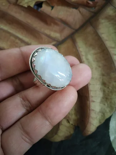 Vista 6 de Anillo de piedra lunar arco iris, anillo de plata de ley 925, anillo seguro, regalo del día de la madre, estilo vintage, joyería exquisita, joyería