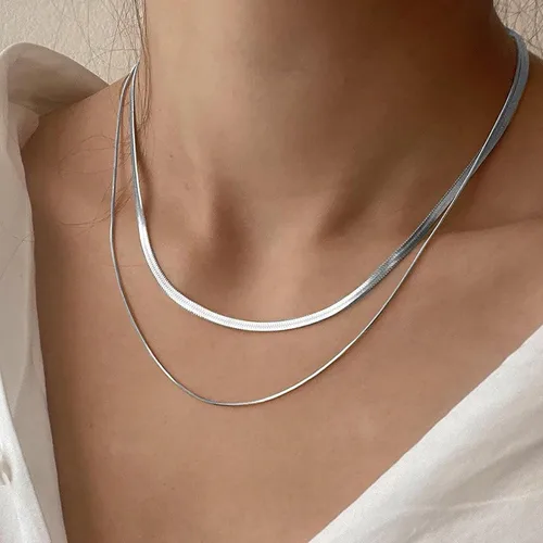 Vista 2 de Risamil Collar de oro para mujer, a la moda, delicado collar de cadena de serpiente de espiga de oro de 14 quilates, collar de espiga en capas