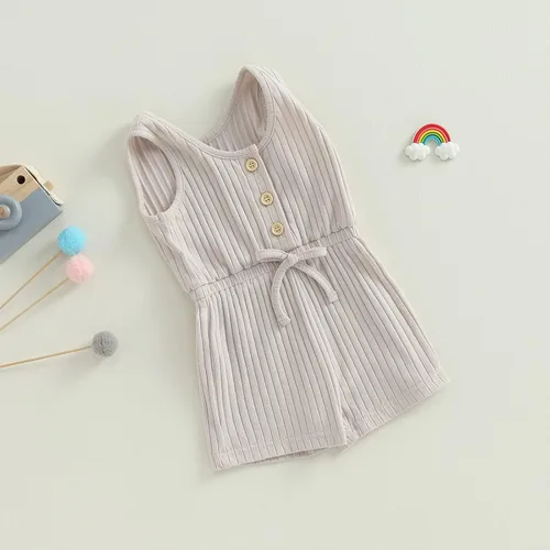 Vista 53 de Traje de verano para niña pequeña, de manga corta, acanalado, overol liso, pantalones cortos, ropa para recién nacidos