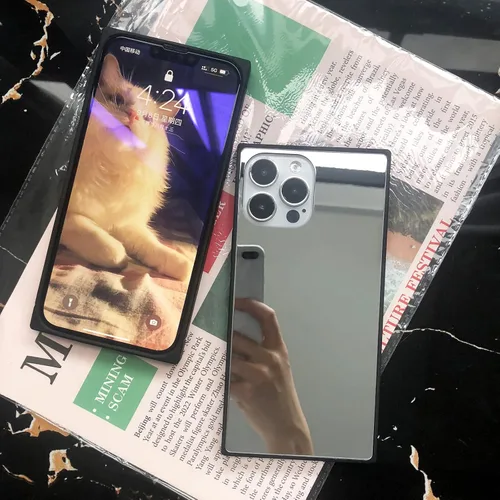 Vista 2 de Compatible con iPhone 13, funda rectangular con espejo, bonita para mujeres y niñas, diseño de espejo de cristal de maquillaje, diseño de moda