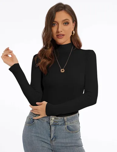 Vista 3 de Mock Turtle Neck Long Sleeve Pullover High Neck Undershirt Slim Fit Basic Casual Tee Tops