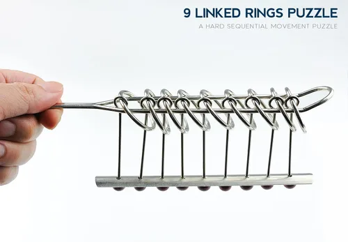 Vista 2 de KAILIMENG Rompecabezas de metal con 9 anillos enlazados, rompecabezas duro para adultos, juego mental para adultos y niños, juguete clásico de mano
