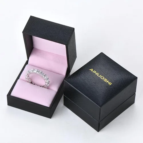 Vista 6 de Ainuoshi - Anillo de eternidad, anillo de plata de ley 925 para mujer, esmeralda, ovalada, radiante, redondo, corte cojín, de circonia cúbica