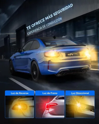 Vista 4 de Marsauto Bombilla LED de señal de giro, 3157 LED ámbar para reemplazo de luz de señal de giro delantera/trasera, con espejo convexo a reflector