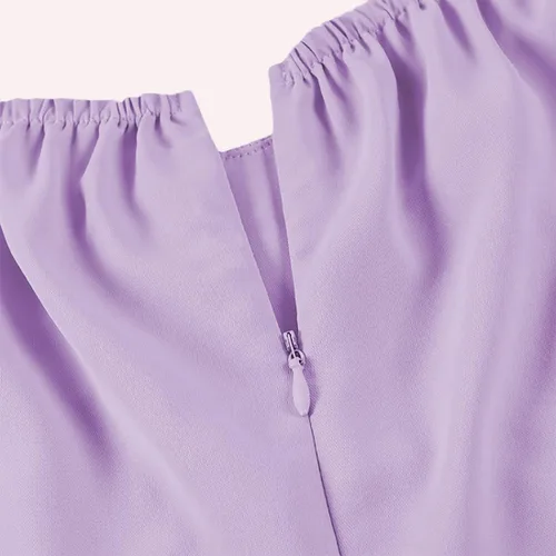 Vista 5 de LYANER - Vestido fruncido con hombros descubiertos, volantes, cruzado, de manga corta y abombada, para atar por detrás