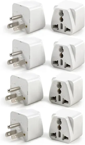 Vista 8 de Paquete de 4 adaptadores universales, adaptadores de viaje de enchufe de Europa a EE. UU. (blanco)