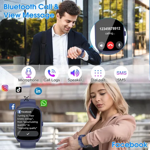 Vista 2 de Reloj inteligente para hombres y mujeres, reloj inteligente HD de 1.95 pulgadas (marcación/respuesta de llamadas), monitor de frecuencia