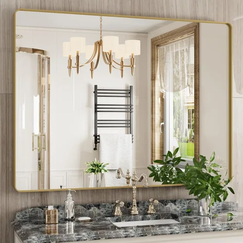 Vista 59 de JISOSO - Espejo de baño negro de 20x30 pulgadas con marco de metal negro, espejo de tocador rectangular redondeado con acabado mate para pared
