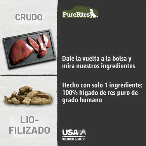 Vista 4 de PureBites Golosinas de res liofilizadas para perros, 1 ingrediente, hechas en EE. UU., 26 oz (el empaque puede variar)