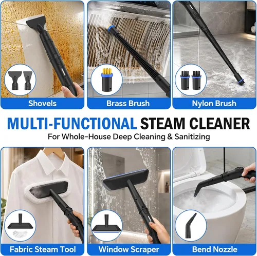 Vista 6 de Limpiador a vapor con mango de 3 niveles para limpiar el hogar y el Azul y negro