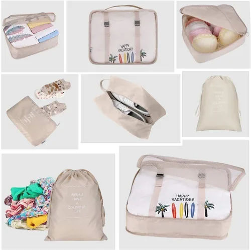 Vista 5 de Juego de 8 cubos de embalaje para maletas, organizadores de equipaje de viaje, bolsas organizadoras de maletas, zapatos, cosméticos, artículos