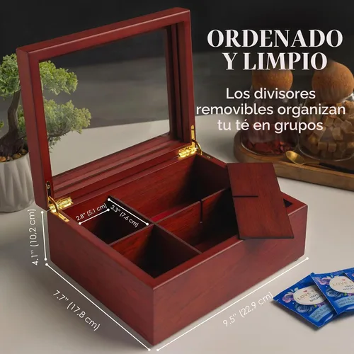 Vista 3 de Caja de té - Organizador de bolsas de té de madera de lujo de The Apace