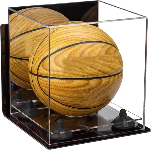 Vista 108 de Better Display Cases Mini acrílico - Miniatura (no tamaño completo) Baloncesto vitrina con elevadores negros y espejo (A015-BR)