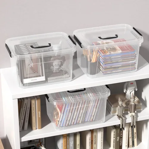 Vista 6 de Cajas de almacenamiento transparentes de 10.5 cuartos de galón con tapas, contenedor de almacenamiento de plástico con asas, juego de 4